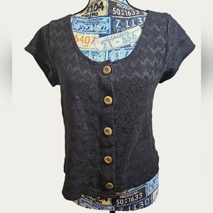 Madewell Short Sleeve Chevron Knit Black Button Up Blouse Large Medium